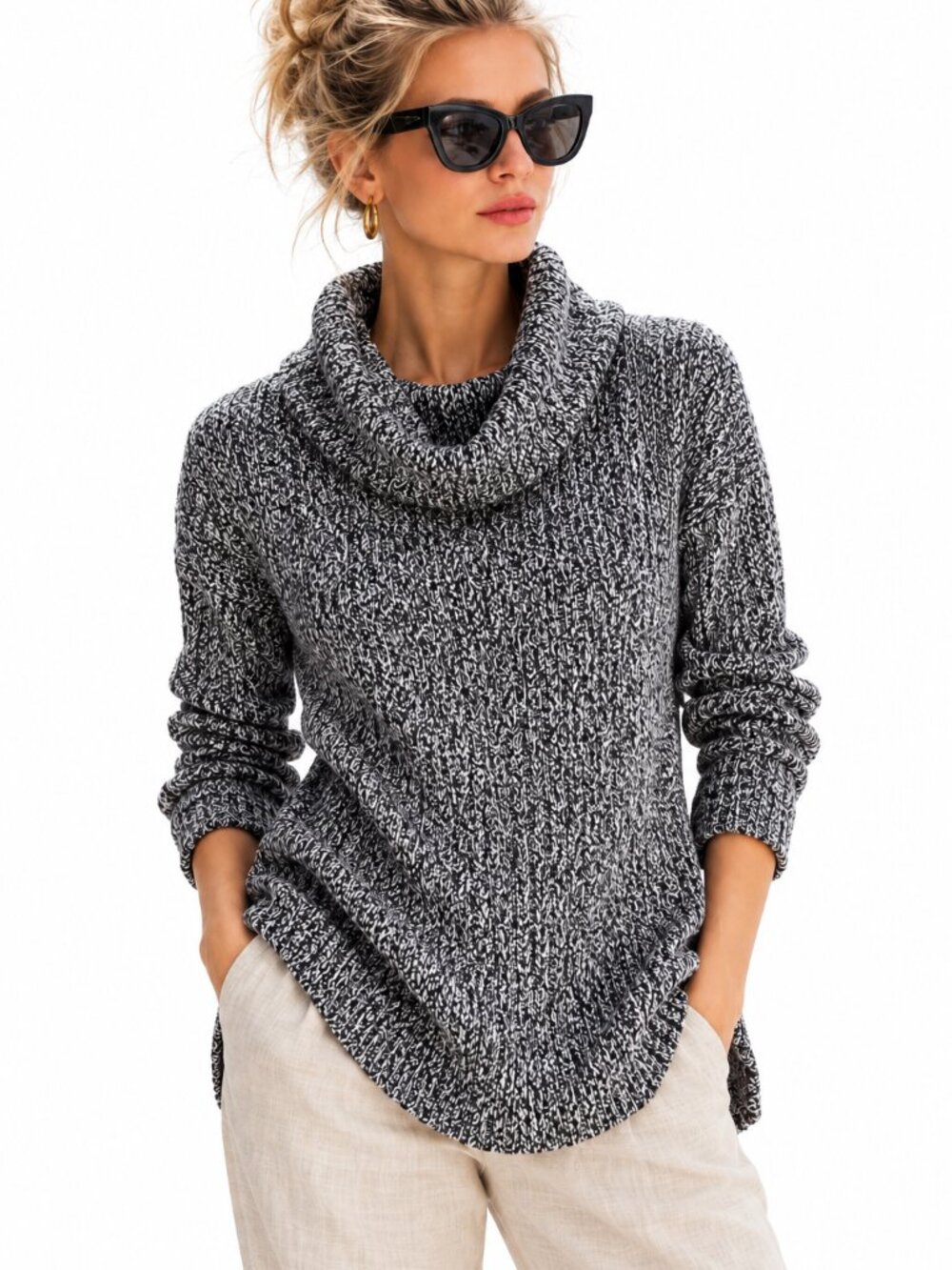 Pure cotton cowl neck sweater